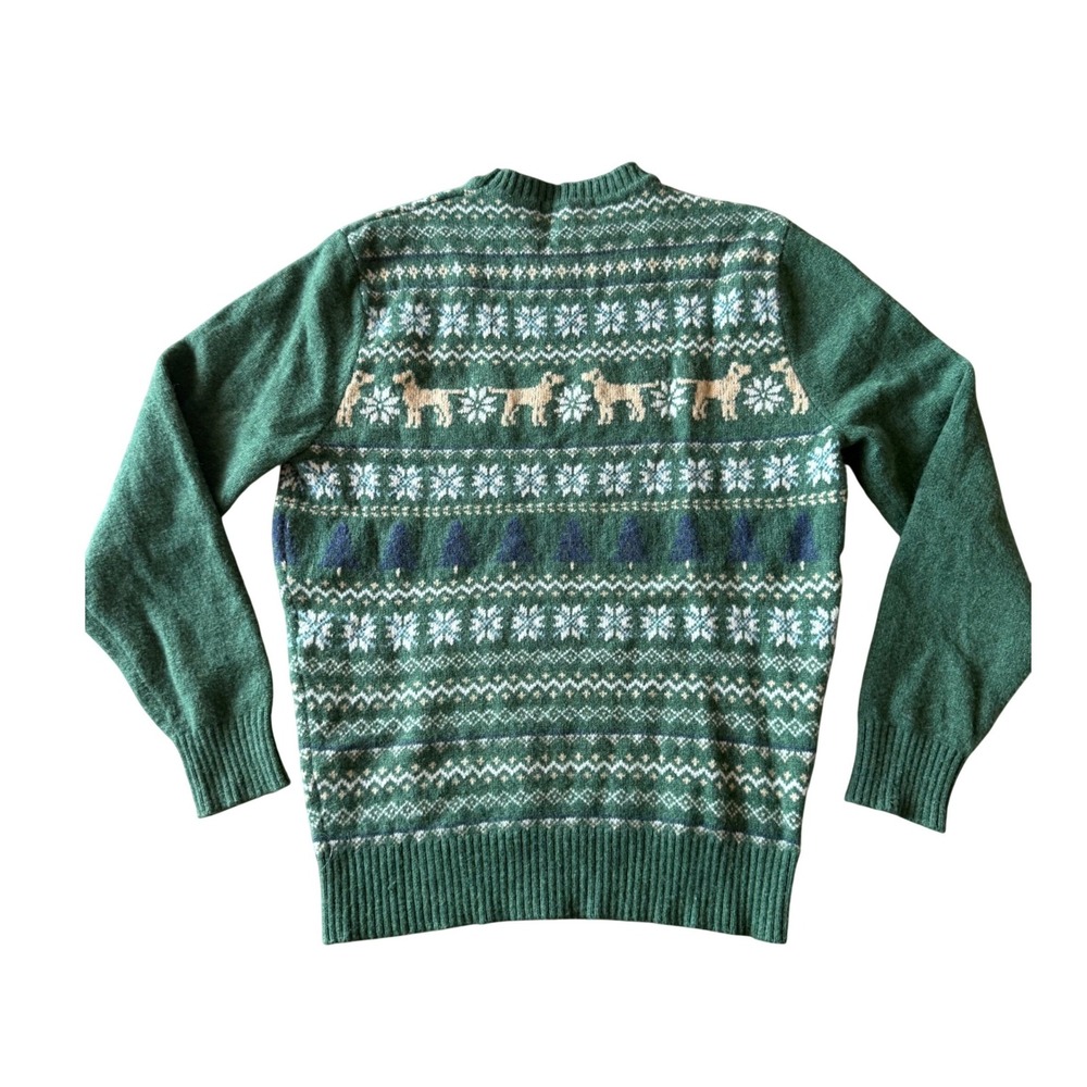 Crown & Ivy Fair Isle Dog Christmas Tree Sweater Lambswool Blend Nordic Knit